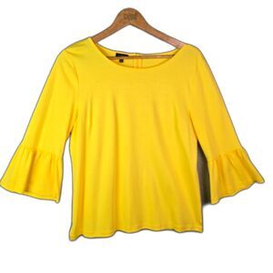 Talbots Bell Sleeve Top Yellow L Back Zip 3 4 Sleeve Statement Elevated Basics